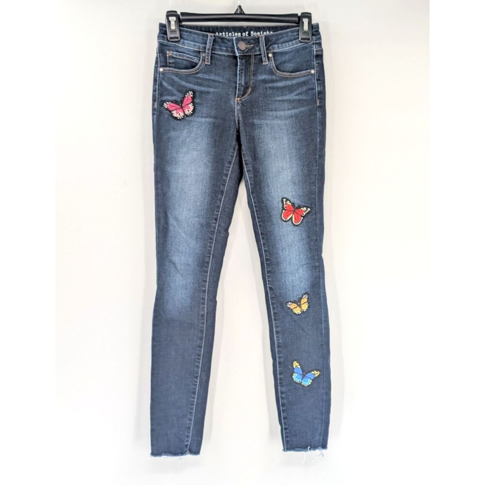 Articles of Society Womens Sarah Cut Off Hem Butterfly Skinny Fit Jeans Size 24
